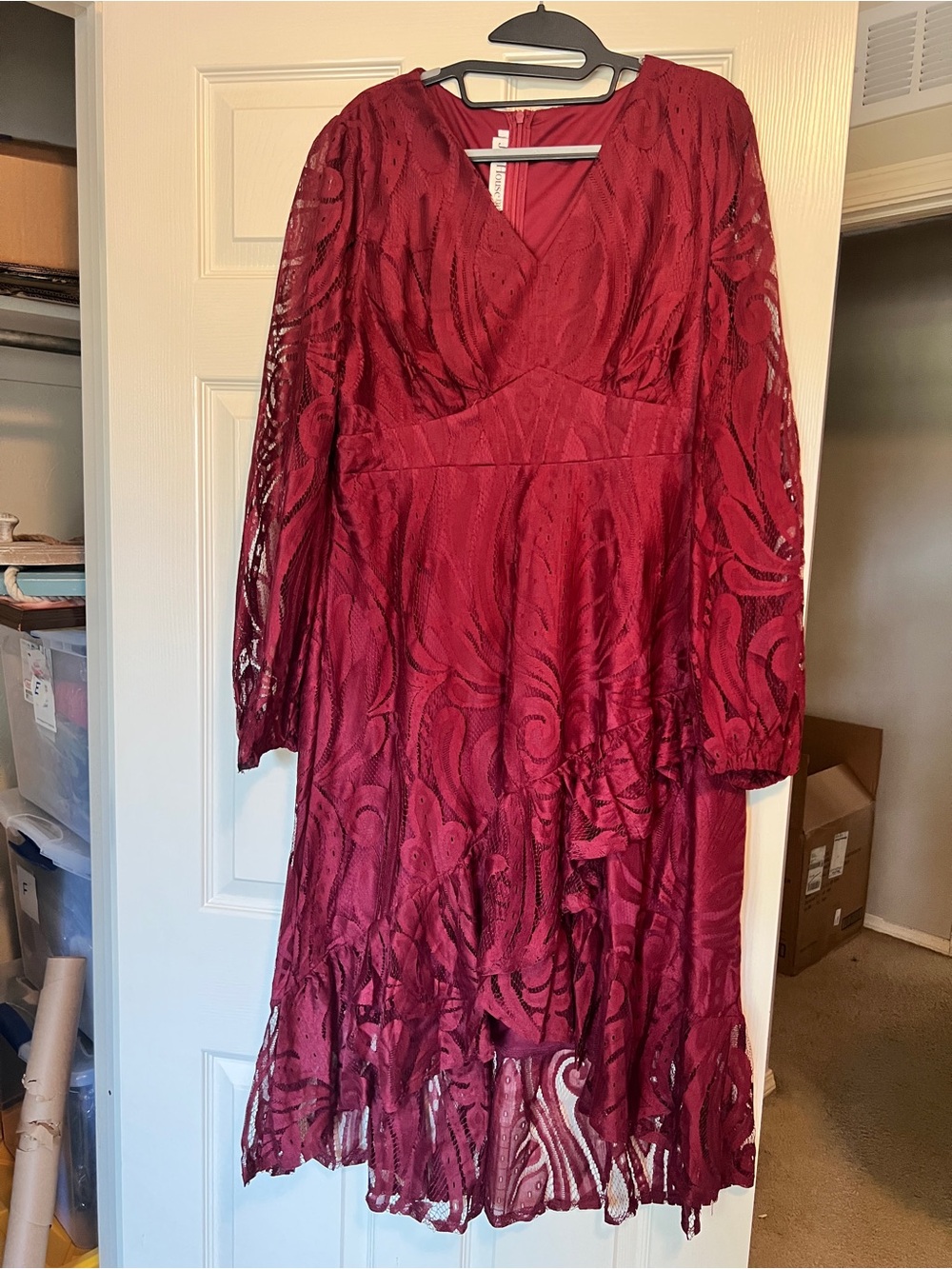 JJ’s House XXL Burgundy Lace Dress Long Sleeve Formal Cocktail